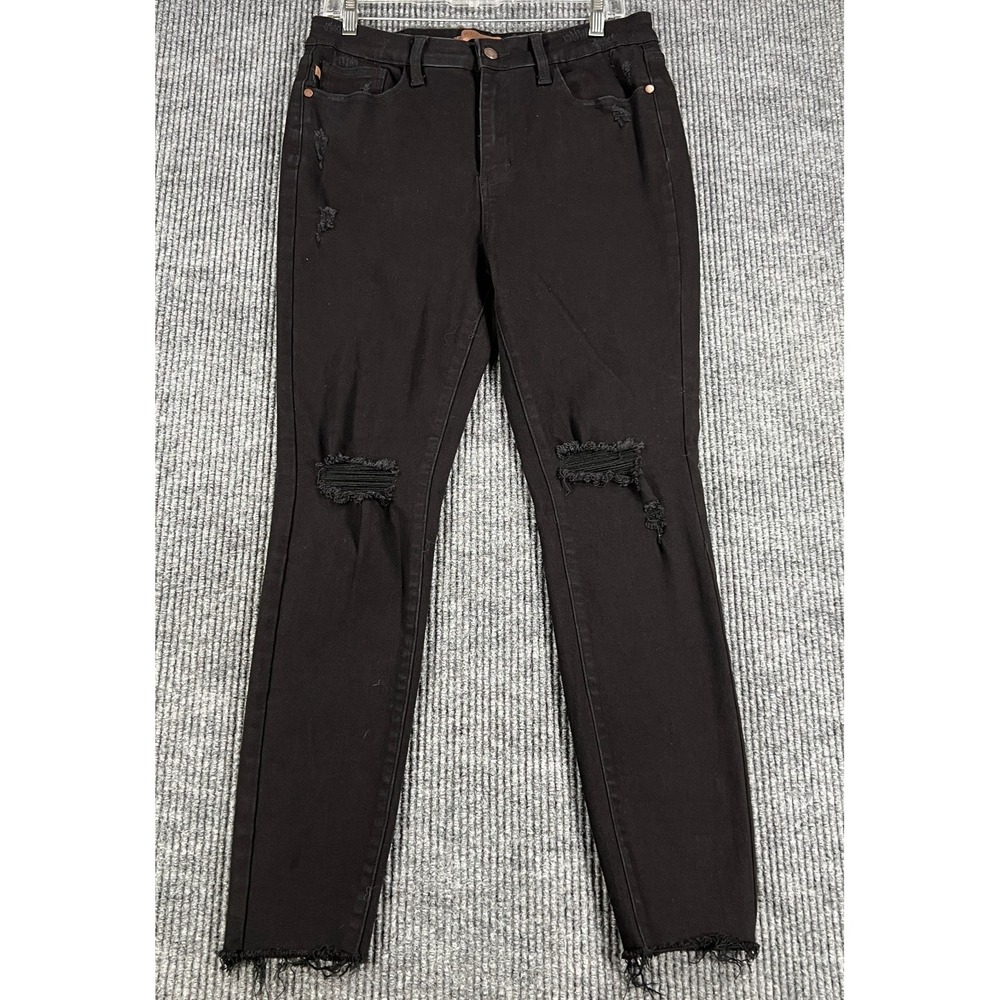 Judy Blue High Rise Heavy Destroy Raw Hem Jeans Womens 15/32 Black Skinny
